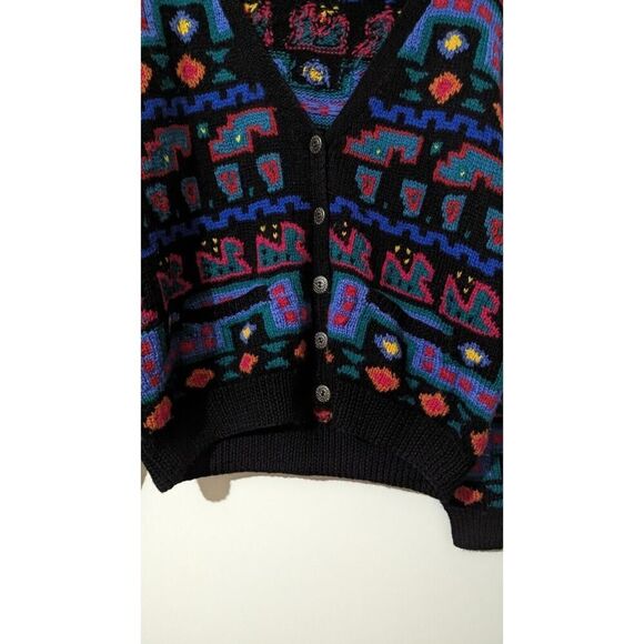 Vintage LL Bean Womens Medium 100% Pure Wool Geometric Aztec Cardigan Sweater - Picture 4 of 10